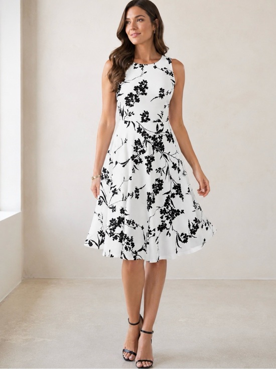 Grace Karin Dresses & Skirts - Grace Karin White Midi Dress with Black Floral Print